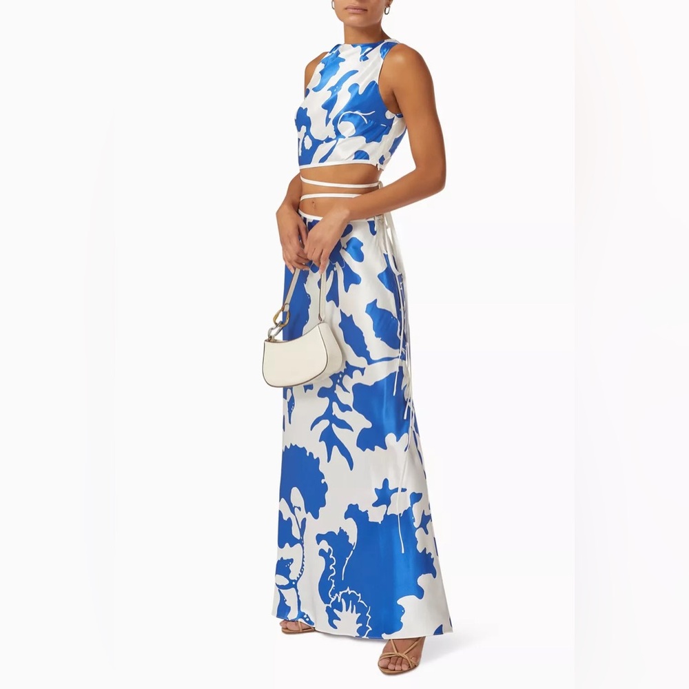 SIR the label Blue and White Floral Crop Top & Maxi Skirt Set